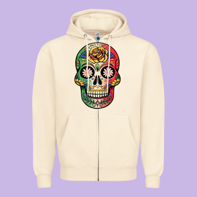 Mexican Skull Zipper Hoodie Designed By Jahusdesignshop