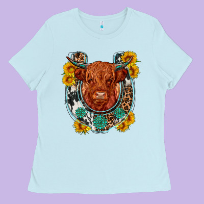 Western Leopard Cowhide Cow Horseshoe Ladies Tee Designed By Oliviacreatesart