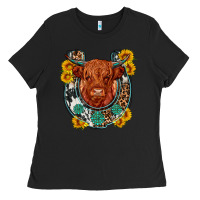Black western leopard cowhide cow horseshoe Ladies Tee - OliviaCreatesArt
