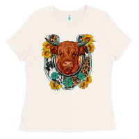 Bone western leopard cowhide cow horseshoe Ladies Tee - OliviaCreatesArt