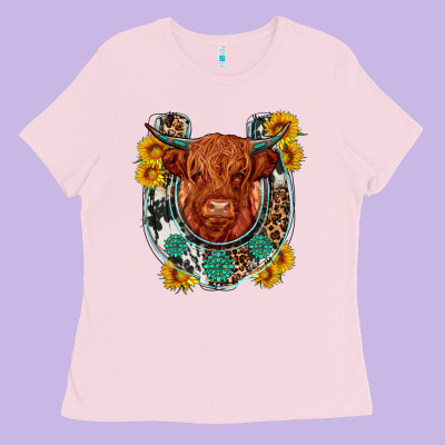 Western Leopard Cowhide Cow Horseshoe Ladies Tee Designed By Oliviacreatesart