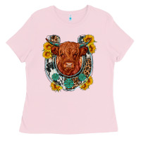 Bubblegum Pink western leopard cowhide cow horseshoe Ladies Tee - OliviaCreatesArt