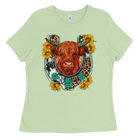 Matcha western leopard cowhide cow horseshoe Ladies Tee - OliviaCreatesArt