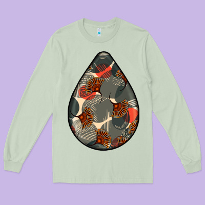 African Fabric Pattern Teardrop Earrings Long Sleeve Tee Designed By Bundleandbundleshop