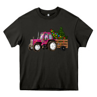 Asphalt Pink Christmas Farm Tractor Heavy Core Tee - RanaPortraitStore