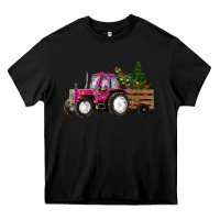 Black Pink Christmas Farm Tractor Heavy Core Tee - RanaPortraitStore