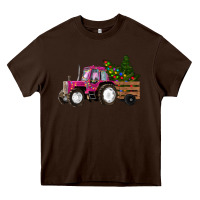Pink Christmas Farm Tractor Heavy Core Tee | Teevron