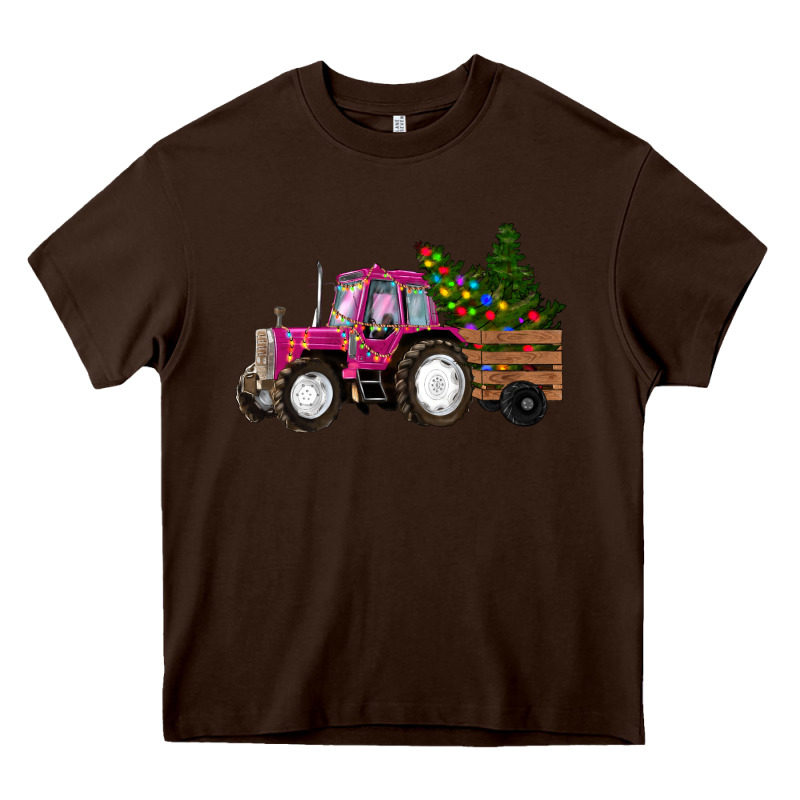 Pink Christmas Farm Tractor Heavy Core Tee by RanaPortraitStore | Teevron