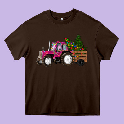 Pink Christmas Farm Tractor Heavy Core Tee Designed By Ranaportraitstore