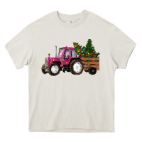 Cream Pink Christmas Farm Tractor Heavy Core Tee - RanaPortraitStore