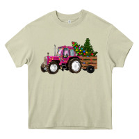 Mossy Pink Christmas Farm Tractor Heavy Core Tee - RanaPortraitStore