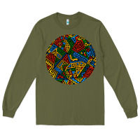 Army Green african fabric pattern round earrings 3 Long Sleeve Tee - BundleAndBundleShop