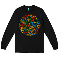 Black african fabric pattern round earrings 3 Long Sleeve Tee - BundleAndBundleShop