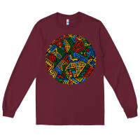Burgundy african fabric pattern round earrings 3 Long Sleeve Tee - BundleAndBundleShop