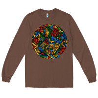 Chestnut african fabric pattern round earrings 3 Long Sleeve Tee - BundleAndBundleShop