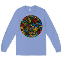 Colony Blue african fabric pattern round earrings 3 Long Sleeve Tee - BundleAndBundleShop