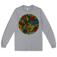 Heather Grey african fabric pattern round earrings 3 Long Sleeve Tee - BundleAndBundleShop