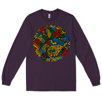 Plum african fabric pattern round earrings 3 Long Sleeve Tee - BundleAndBundleShop