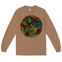 African Fabric Pattern Round Earrings 3 Long Sleeve Tee | Teevron