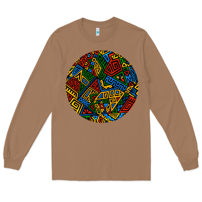 African Fabric Pattern Round Earrings 3 Long Sleeve Tee by BundleAndBundleShop | Teevron