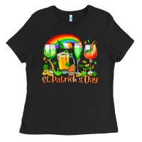 Black St. Patrick's wine glasses Ladies Tee - OliviaCreatesArt