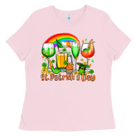 Bubblegum Pink St. Patrick's wine glasses Ladies Tee - OliviaCreatesArt