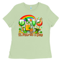Matcha St. Patrick's wine glasses Ladies Tee - OliviaCreatesArt
