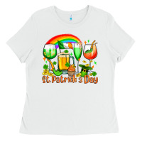 White St. Patrick's wine glasses Ladies Tee - OliviaCreatesArt