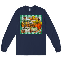 Navy autumn leaves and pumpkins please mouse pad Long Sleeve Tee - BundleAndBundleShop