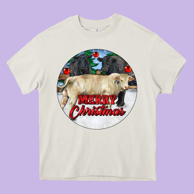 Merry Christmas Charolais Bull Heavy Core Tee Designed By Ranaportraitstore