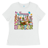 White Happy Easter bunnys Ladies Tee - OliviaCreatesArt