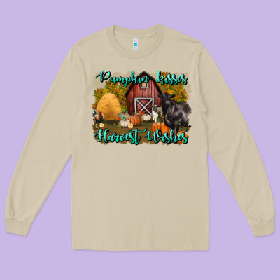 Pumpkin Kisses Harvest Wishes Long Sleeve Tee Designed By Bundleandbundleshop