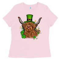 Bubblegum Pink St. Patrick's Day cow Ladies Tee - OliviaCreatesArt