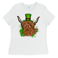 White St. Patrick's Day cow Ladies Tee - OliviaCreatesArt