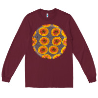 Burgundy african fabric pattern round earrings 4 Long Sleeve Tee - BundleAndBundleShop