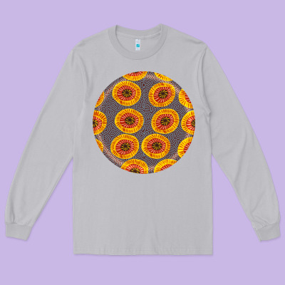 African Fabric Pattern Round Earrings 4 Long Sleeve Tee Designed By Bundleandbundleshop