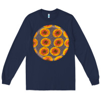 Navy african fabric pattern round earrings 4 Long Sleeve Tee - BundleAndBundleShop