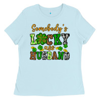 Baby Blue St. Patrick's Somebody's lucky as husband Ladies Tee - OliviaCreatesArt