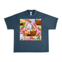 Midnight Navy Easter Bunny With Hamper Seamless Pattern Urban Heavy Tee - BundleAndBundleShop