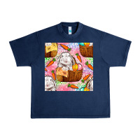 Navy Easter Bunny With Hamper Seamless Pattern Urban Heavy Tee - BundleAndBundleShop