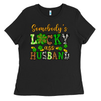 Black St. Patrick's Somebody's lucky as husband Ladies Tee - OliviaCreatesArt