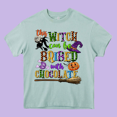 This Witch Can Be Bribed With Chocolate Heavy Core Tee Designed By Cowgirlartshop