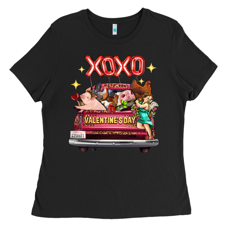 Valentine's Day Truck Farm Animals Cupid Xoxo Ladies Tee by FaDigitalArtStudio | Teevron
