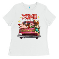 White Valentine's Day Truck Farm Animals Cupid XOXO Ladies Tee - FaDigitalArtStudio