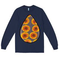 Navy african fabric pattern teardrop earrings 5 Long Sleeve Tee - BundleAndBundleShop