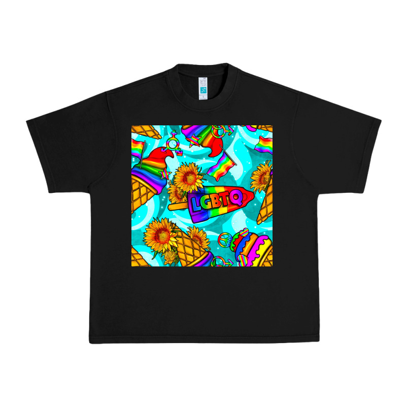 Pride Lgbtq Ice Cream And Sunflowers Seamless Urban Heavy Tee by BundleAndBundleShop | Teevron