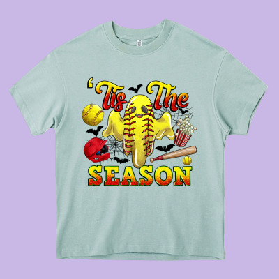 Tis The Season Softball Halloween Heavy Core Tee Designed By Cowgirlartshop