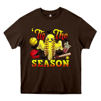 Chocolate Brown tis the season softball halloween Heavy Core Tee - CowGirlArtShop