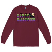 Burgundy happy halloween Long Sleeve Tee - BundleAndBundleShop