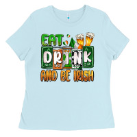 Baby Blue St. Patrick's Eat drink and be Irish Ladies Tee - OliviaCreatesArt